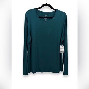 NWT Nine West Soft-Spun Long Sleeve Crewneck Tee - Dark Teal - XL